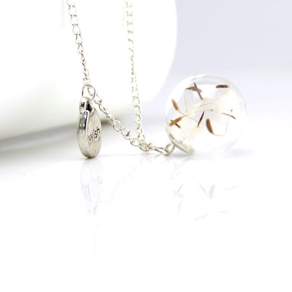 Alloy Natural Eternal Flower Three Dimensional Glass Ball Pendant Necklace With Geometric Original Design