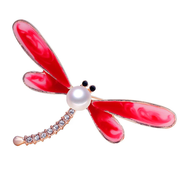 Alloy Natural Freshwater Pearl Dragonfly Brooch Electroplated Women's Coat Accessory