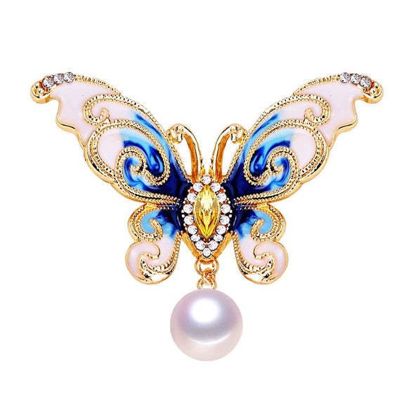 Alloy Natural Freshwater Pearl Enamel Butterfly Brooch Electroplated Women's Wholesale