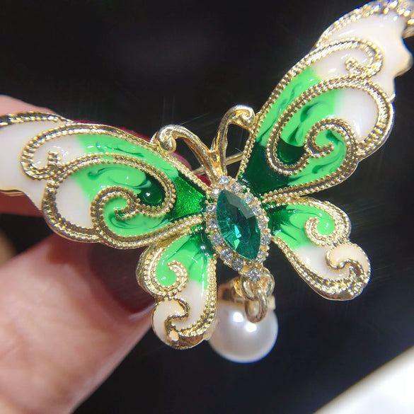 Alloy Natural Freshwater Pearl Enamel Butterfly Brooch Electroplated Women's Wholesale