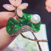 Alloy Natural Freshwater Pearl Enamel Lotus Pond Moonlight Electroplated Women's Brooch
