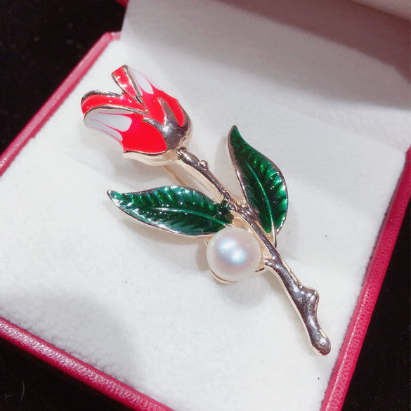 Alloy Natural Freshwater Pearl Flower Brooch Electroplated Fashion Ol Women's Decoration