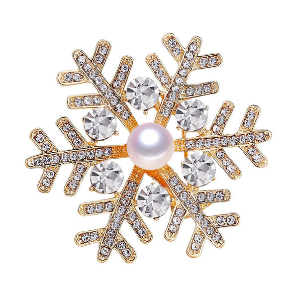 Alloy Natural Freshwater Pearl Rhinestone Snowflake Brooch Minimalist Style Electroplating Processing