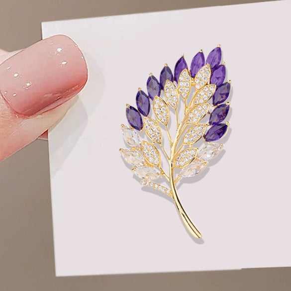 Alloy Natural Plant Leaves Women's Electroplated Amethyst Brooch Luxury Clothes Accessory