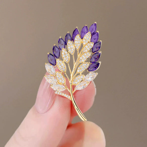 Alloy Natural Plant Leaves Women's Electroplated Amethyst Brooch Luxury Clothes Accessory