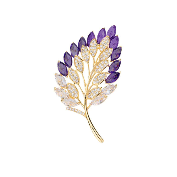 Alloy Natural Plant Leaves Women's Electroplated Amethyst Brooch Luxury Clothes Accessory