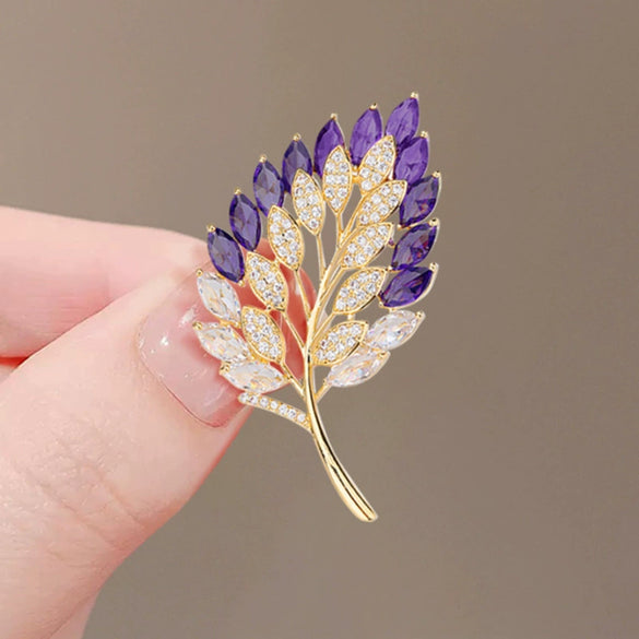 Alloy Natural Plant Leaves Women's Electroplated Amethyst Brooch Luxury Clothes Accessory