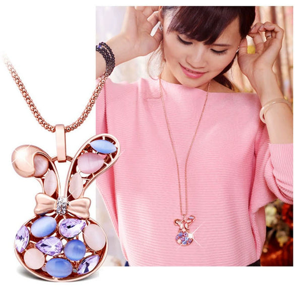 Alloy Necklace With Blue Cat's Eye And Rabbit Head Medieval And Geometric Style