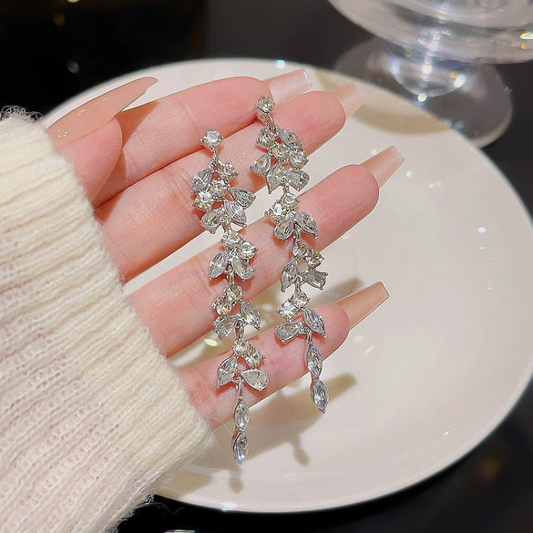 Alloy Needle Earrings With 925 Silver Flower And Grass Zircon Light Luxury Style For Women