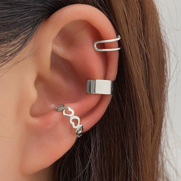 Alloy Nonpierced Ear Clips Sweet Style Geometric Heart Electroplated For Women And Men