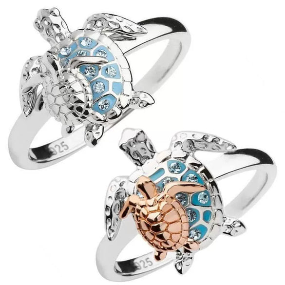 Alloy Ocean Turtle Animal Ring With Inlaid Detail Electroplated Simple Unisex Jewelry