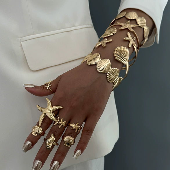 Alloy Oceanthemed Starfish Scallop Open Geometric Elegant Animal Electroplated Bracelet Set