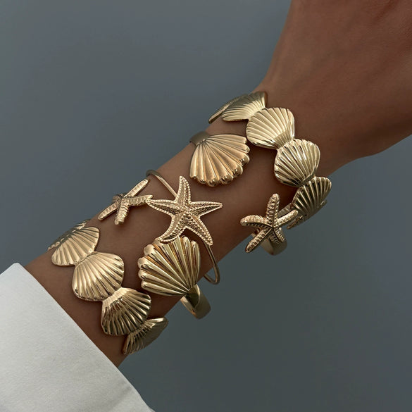 Alloy Oceanthemed Starfish Scallop Open Geometric Elegant Animal Electroplated Bracelet Set
