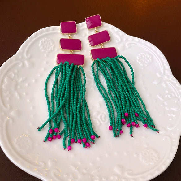 Alloy Oil Dripping Geometric Earrings Highend Retro Exaggerated Style