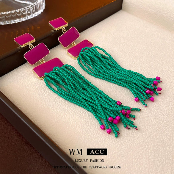 Alloy Oil Dripping Geometric Earrings Highend Retro Exaggerated Style