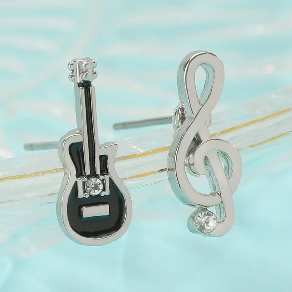 Alloy Oil Drop Diamond Guitar Earrings Punk Style Electroplated Women's