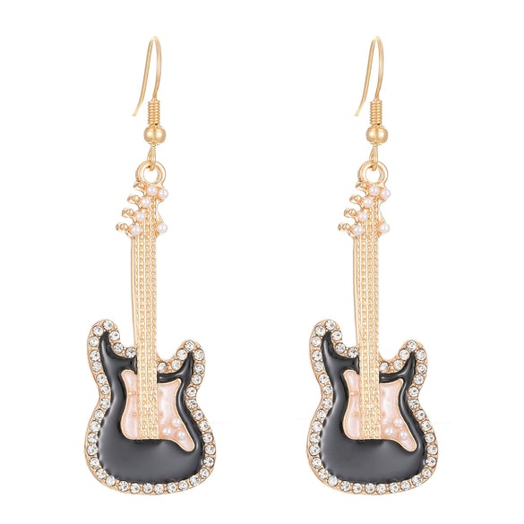Alloy Oil Drop Diamond Guitar Earrings Punk Style Electroplated Women's