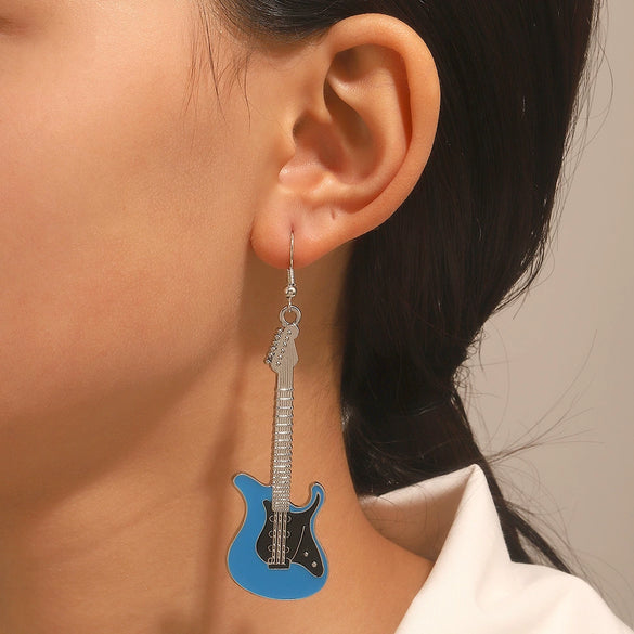 Alloy Oil Drop Diamond Guitar Earrings Punk Style Electroplated Women's