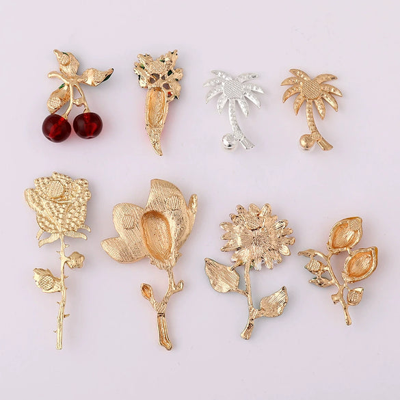 Alloy Oil Dropping Magnolia Flower Mobile Phone Case Back Sticker Women's Jewelry Accessories With Cherry And Coconut Tree Patterns Inlayed