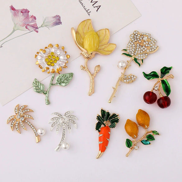 Alloy Oil Dropping Magnolia Flower Mobile Phone Case Back Sticker Women's Jewelry Accessories With Cherry And Coconut Tree Patterns Inlayed