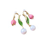 Alloy Oildrip Pearl Butterfly Flower Earrings For Women Light Luxury Style