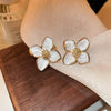 Alloy Oildrip Pearl Butterfly Flower Earrings For Women Light Luxury Style