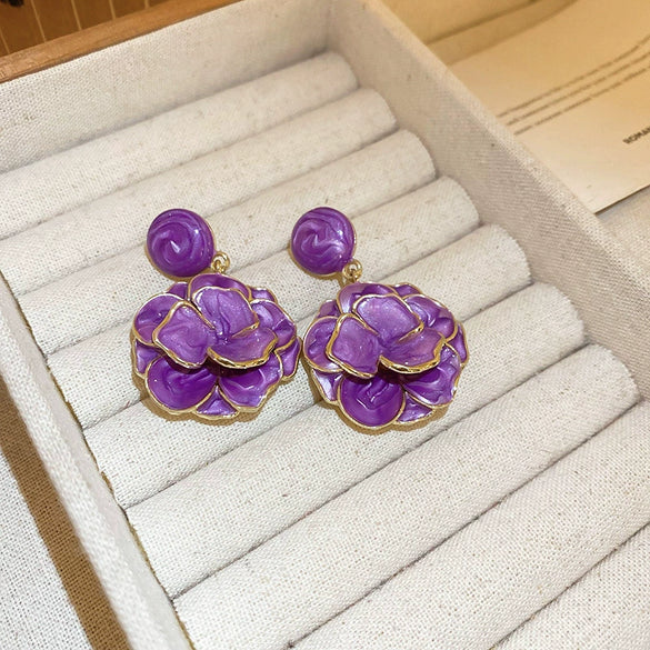 Alloy Oildrip Pearl Butterfly Flower Earrings For Women Light Luxury Style