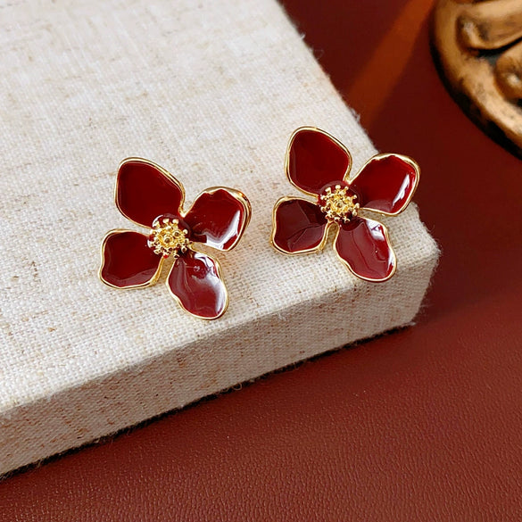 Alloy Oildrip Pearl Butterfly Flower Earrings For Women Light Luxury Style