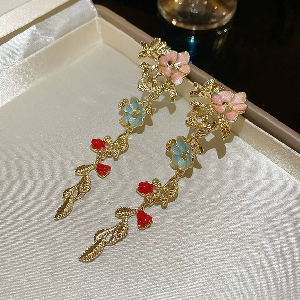 Alloy Oildrip Pearl Butterfly Flower Earrings For Women Light Luxury Style