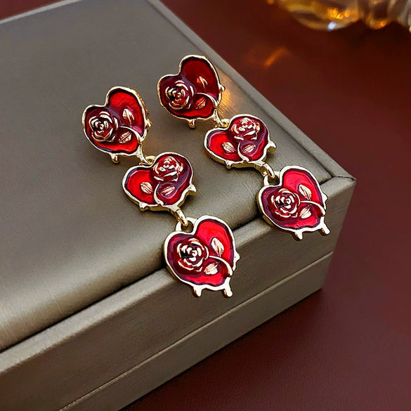 Alloy Oildrip Pearl Butterfly Flower Earrings For Women Light Luxury Style