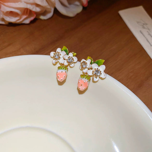 Alloy Oildrip Pearl Butterfly Flower Earrings For Women Light Luxury Style