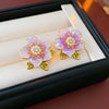 Alloy Oildrip Pearl Butterfly Flower Earrings For Women Light Luxury Style