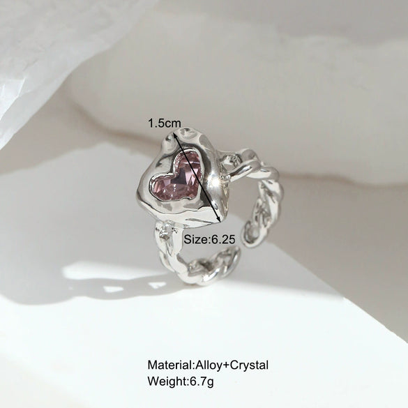 Alloy Open Ring Inlaid With Pink Zircon Geometric Style Electroplated Unisex