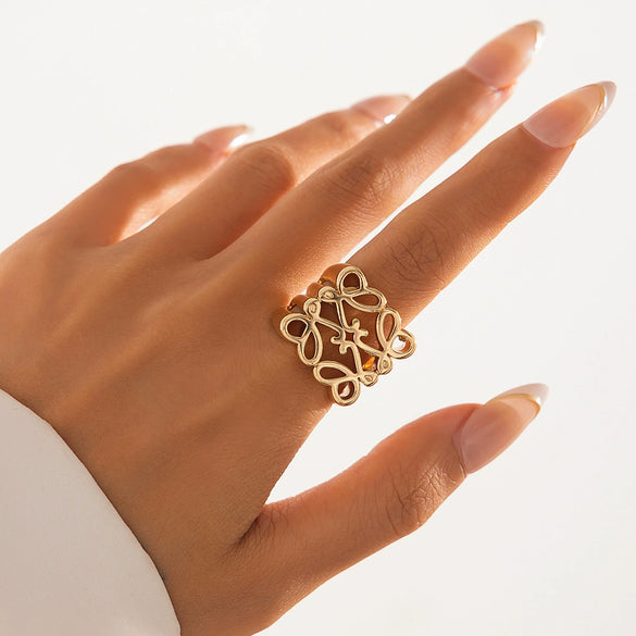 Alloy Open Ring With Bow Tie And Geometric Pattern Electroplated For Women Niche Style