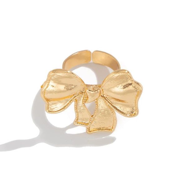 Alloy Open Ring With Bow Tie And Geometric Pattern Electroplated For Women Niche Style