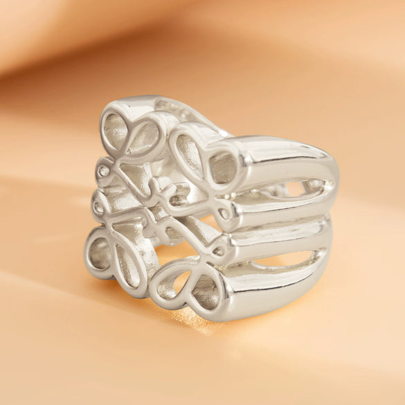 Alloy Open Ring With Bow Tie And Geometric Pattern Electroplated For Women Niche Style