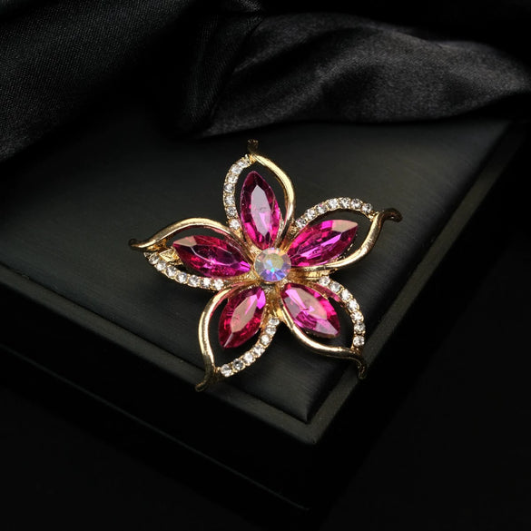 Alloy Openwork Rhinestone Flower Brooch Electroplated Women's And Unisex Corsage Accessory Scarf Buckle Antiexposure Pin