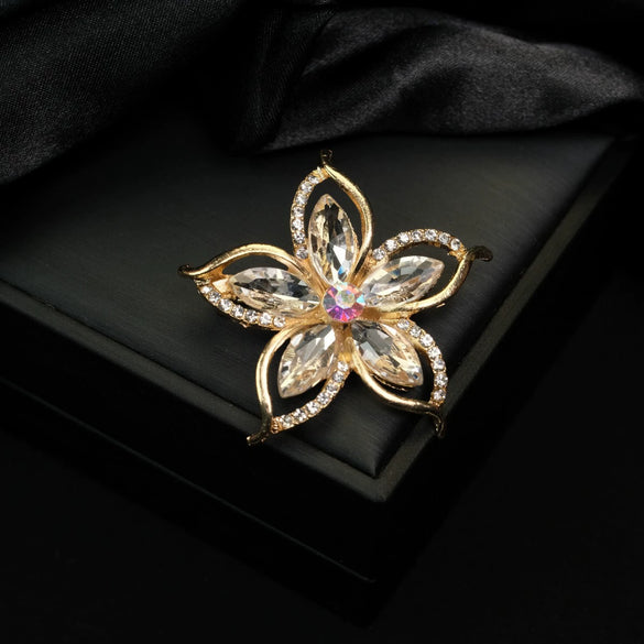 Alloy Openwork Rhinestone Flower Brooch Electroplated Women's And Unisex Corsage Accessory Scarf Buckle Antiexposure Pin