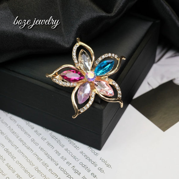 Alloy Openwork Rhinestone Flower Brooch Electroplated Women's And Unisex Corsage Accessory Scarf Buckle Antiexposure Pin