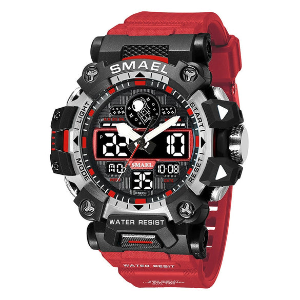 Alloy Outdoor Sports Watch For Men With Plexiglass Mirror Pu Strap Round Dial Waterproof Electronic