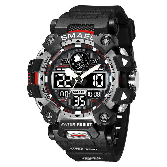 Alloy Outdoor Sports Watch For Men With Plexiglass Mirror Pu Strap Round Dial Waterproof Electronic