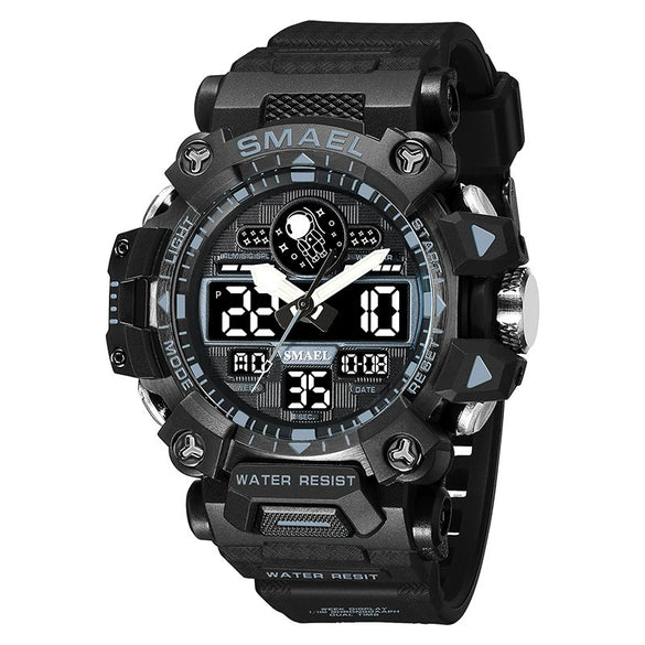 Alloy Outdoor Sports Watch For Men With Plexiglass Mirror Pu Strap Round Dial Waterproof Electronic