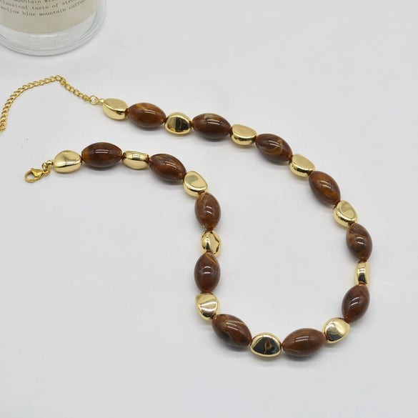 Alloy Oval Geometric Beaded Electroplated Women's Maillard Style Necklace Sweater Chain