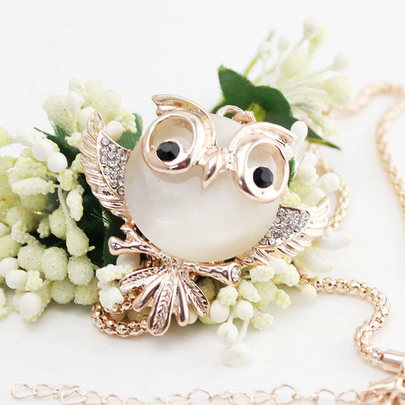 Alloy Owl Inlaid Opal Women's Snake Bone Chain Sweater Chain
