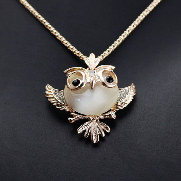 Alloy Owl Inlaid Opal Women's Snake Bone Chain Sweater Chain
