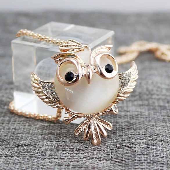 Alloy Owl Inlaid Opal Women's Snake Bone Chain Sweater Chain