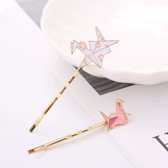 Alloy Paper Crane Hairpin Side Clip For Women Sweet Style Electroplated Headwear