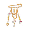 Alloy Peach Heart And Star Bow Beaded Brooch With Electroplating For Women