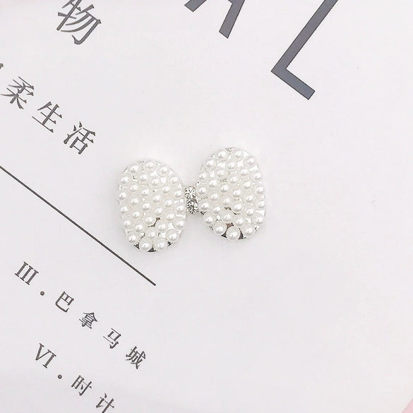 Alloy Pearl Bow Diamond Round Mirror Cosmetic Mirror Phone Case Jewelry Accessories Electroplated