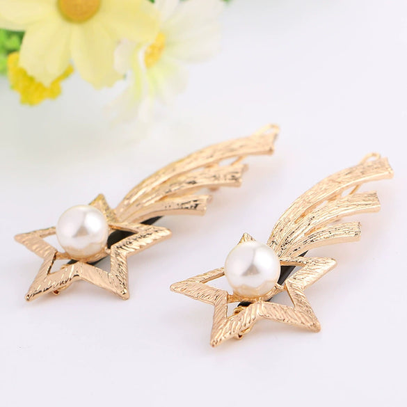 Alloy Pearl Bow Hairpin Gold Inlaid Women's Hair Accessory Duckbill Clip Ribbon Design